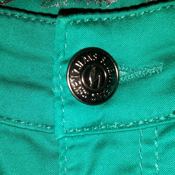 Seven7 Green Sateen Skinny Pants - Picture 6 of 7